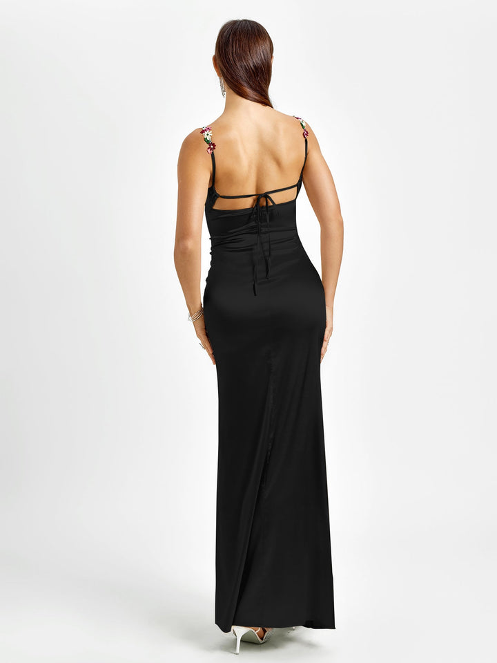 Vivienne | Embellished Strap Tie-Back Satin Bodycon Dress