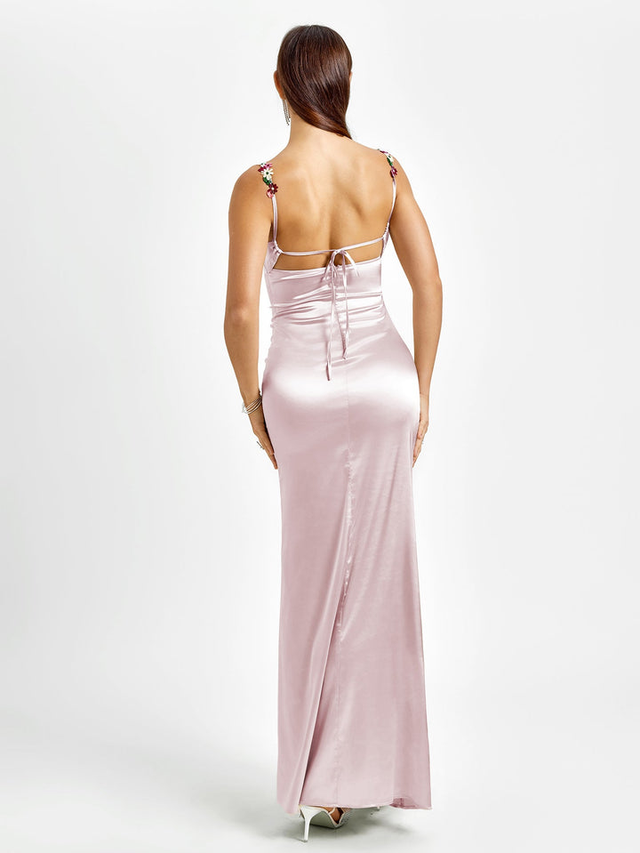Vivienne | Embellished Strap Tie-Back Satin Bodycon Dress