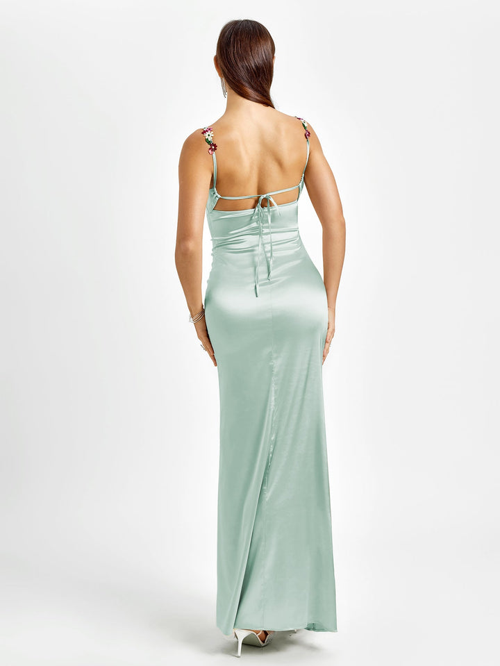Vivienne | Embellished Strap Tie-Back Satin Bodycon Dress