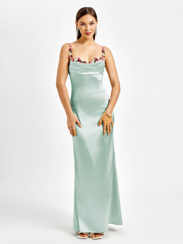 Vivienne | Embellished Strap Tie-Back Satin Bodycon Dress