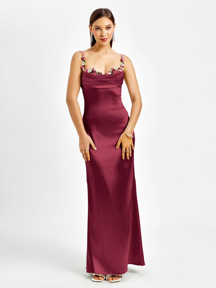 Vivienne | Embellished Strap Tie-Back Satin Bodycon Dress