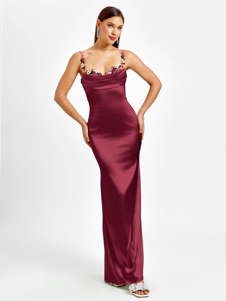 Vivienne | Embellished Strap Tie-Back Satin Bodycon Dress