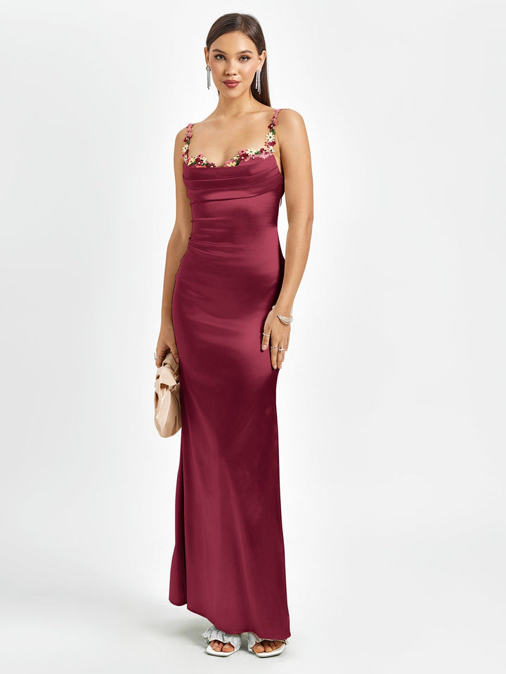 Vivienne | Embellished Strap Tie-Back Satin Bodycon Dress