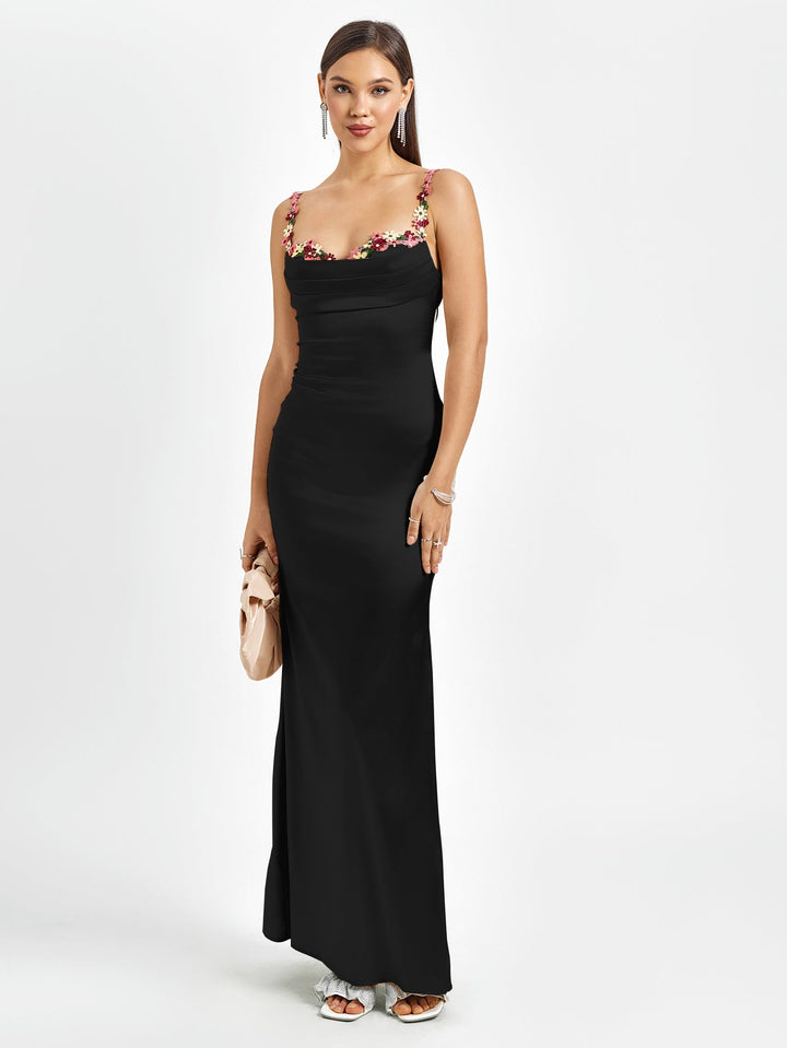 Vivienne | Embellished Strap Tie-Back Satin Bodycon Dress