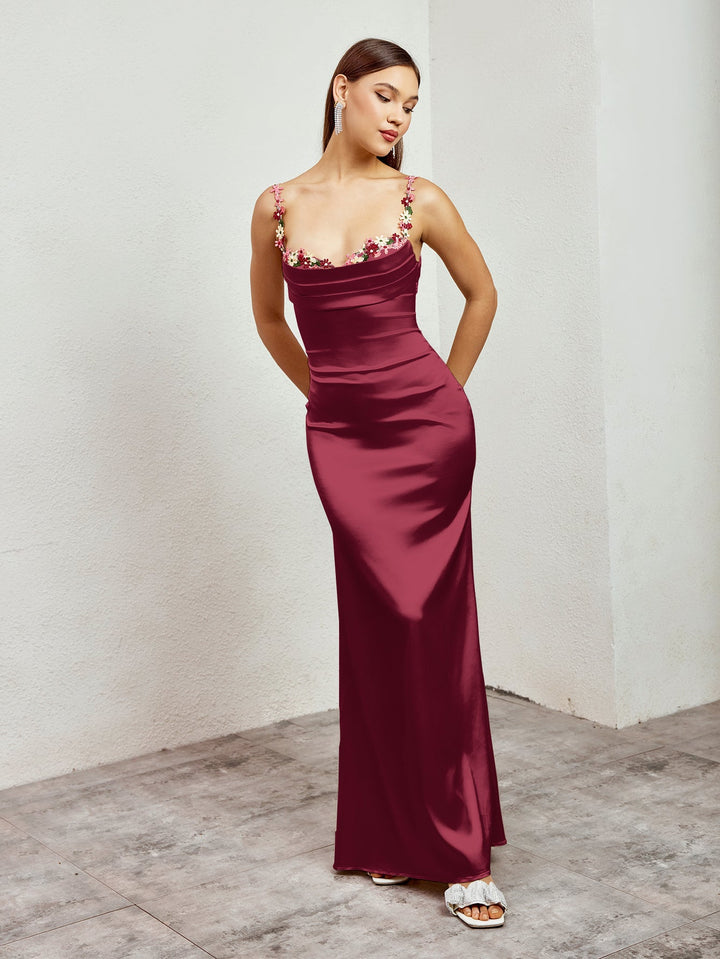 Vivienne | Embellished Strap Tie-Back Satin Bodycon Dress