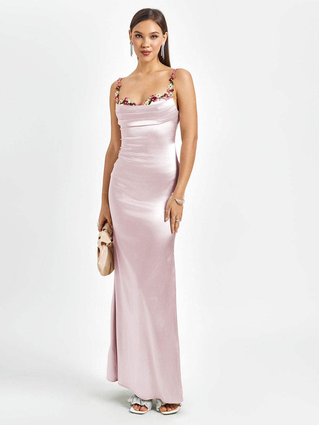 Vivienne | Embellished Strap Tie-Back Satin Bodycon Dress