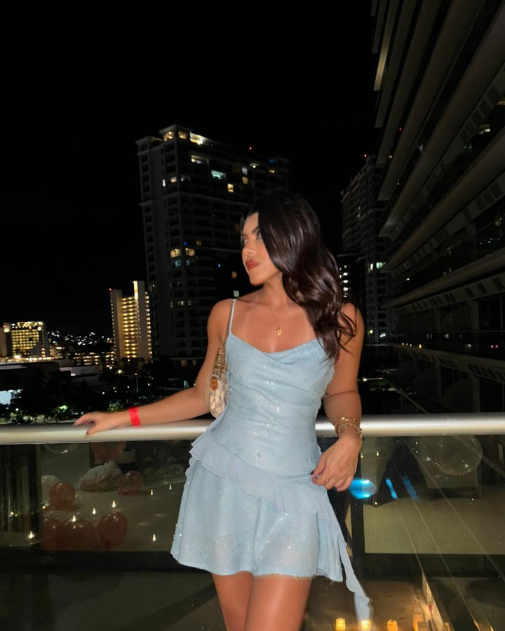 Gracelynne | Shimmer Ruffle Mini Dress