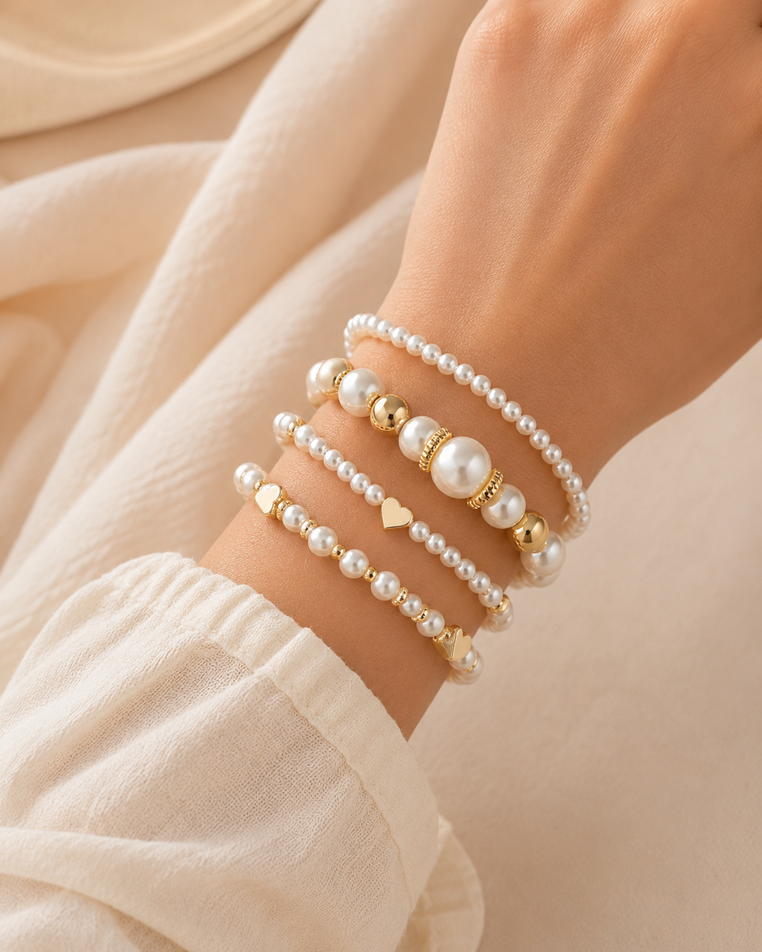 Gisela | Pearl Beaded Elastic Bracelet Set