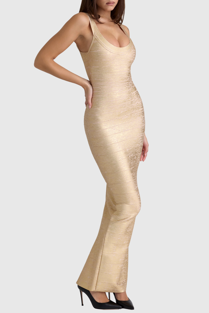 Valencia | Gold Metallic Maxi Dress