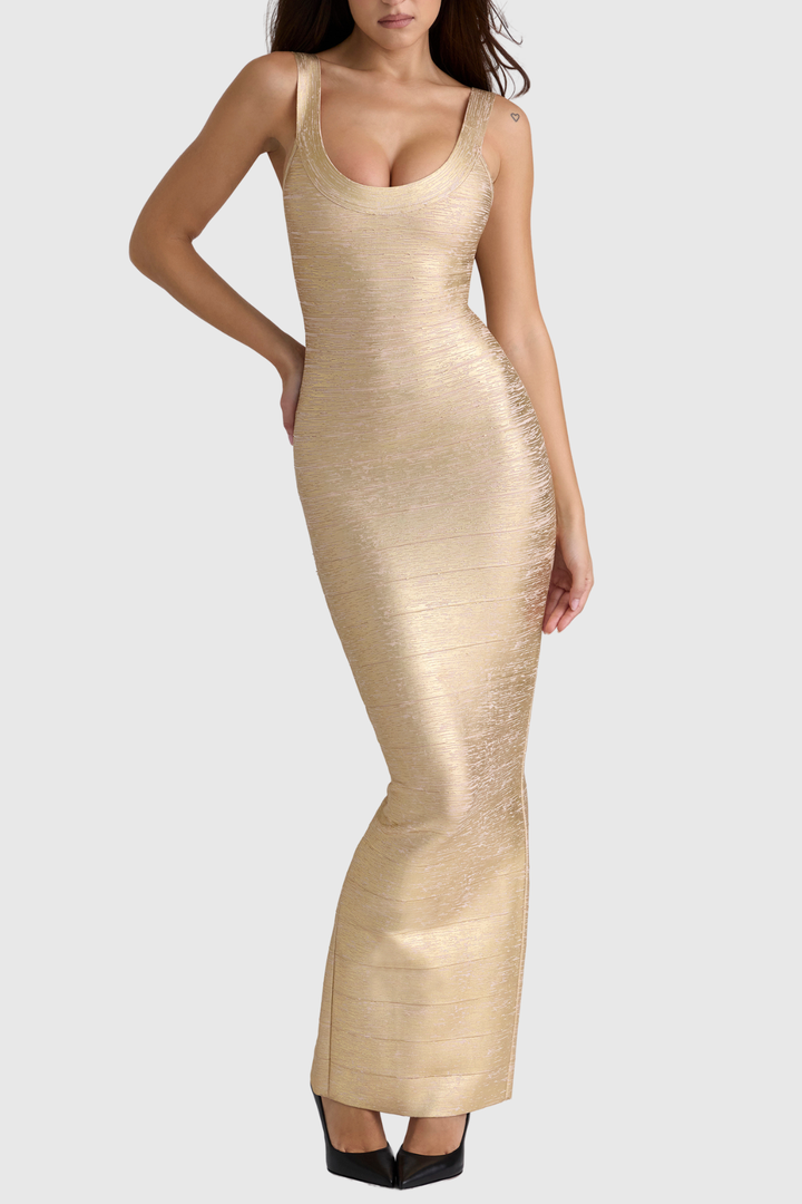 Valencia | Gold Metallic Maxi Dress