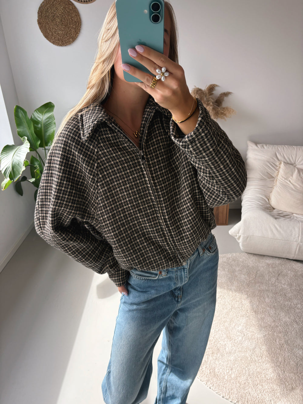 Tinsley | Cropped Houndstooth Zip Jacket