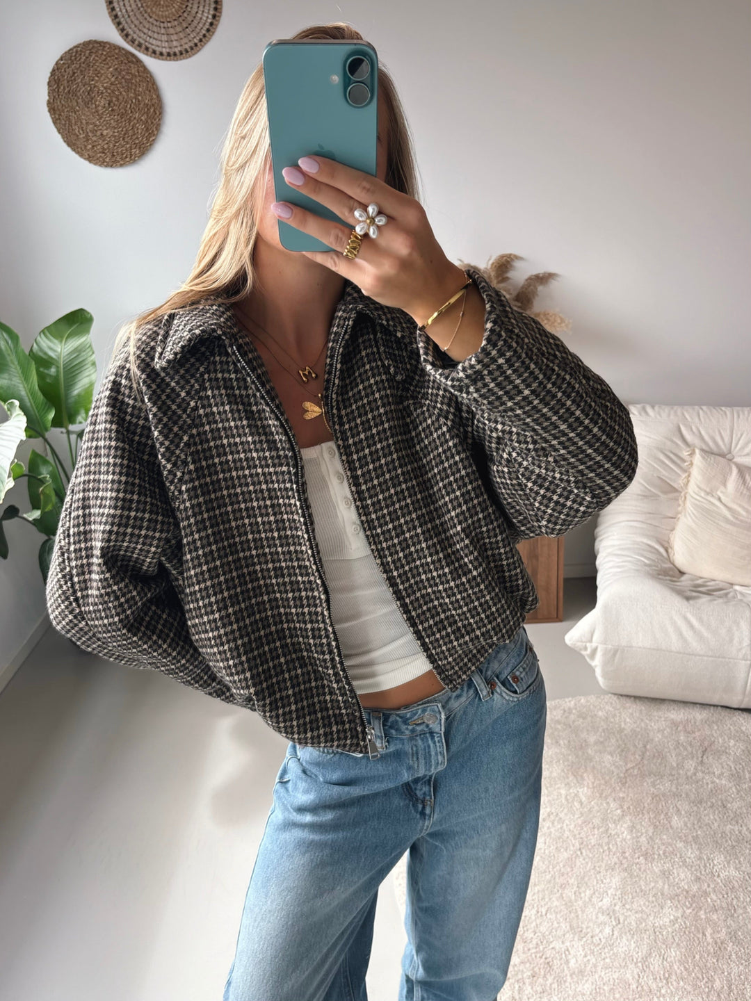 Tinsley | Cropped Houndstooth Zip Jacket