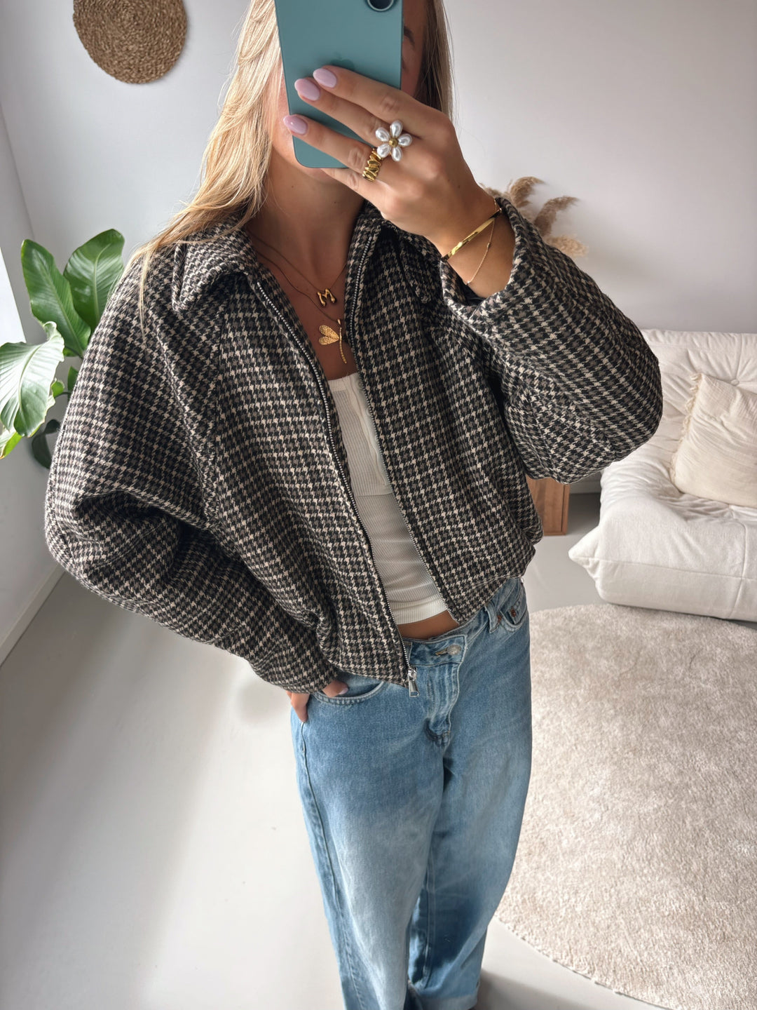 Tinsley | Cropped Houndstooth Zip Jacket