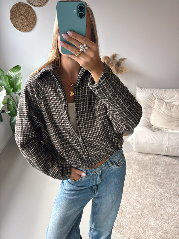 Tinsley | Cropped Houndstooth Zip Jacket