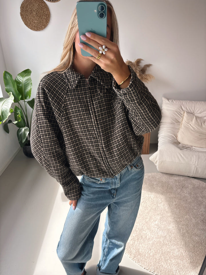 Tinsley | Cropped Houndstooth Zip Jacket