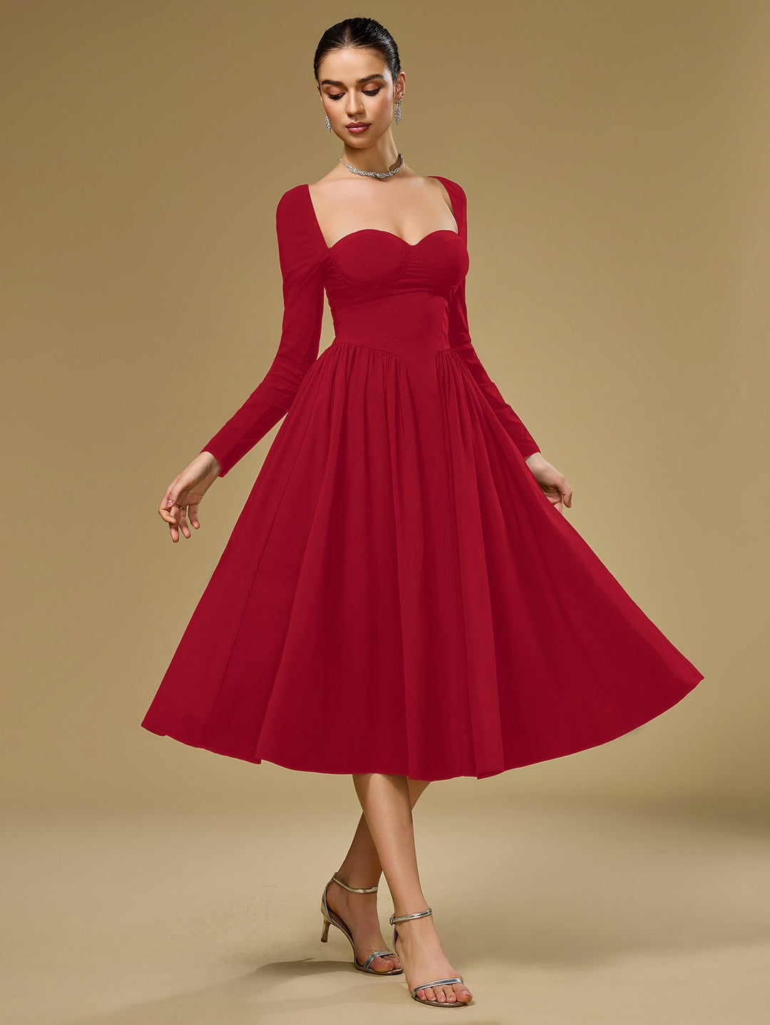 Aria | Long Sleeve Tie Back A-Line Dress