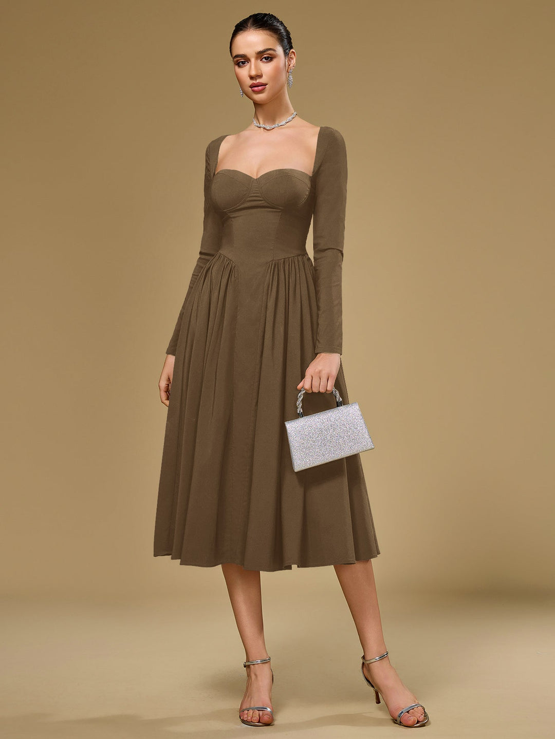 Aria | Long Sleeve Tie Back A-Line Dress