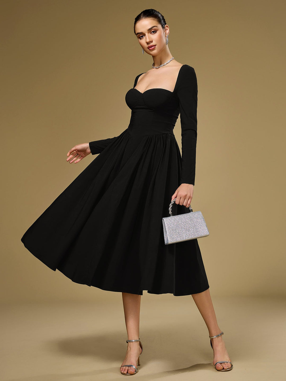 Aria | Long Sleeve Tie Back A-Line Dress