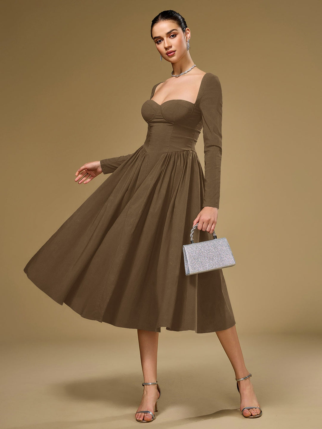 Aria | Long Sleeve Tie Back A-Line Dress