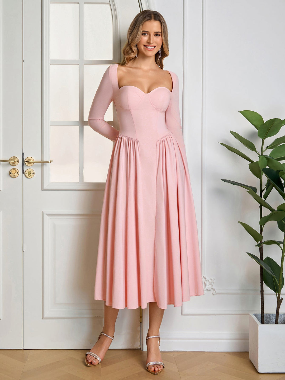 Aria | Long Sleeve Tie Back A-Line Dress