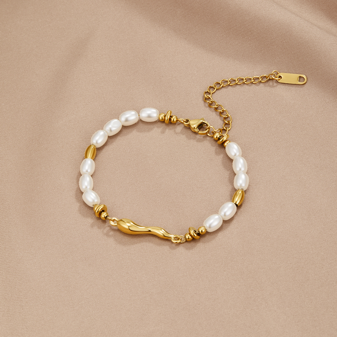Veradis | Golden Wave Pearl Bracelet
