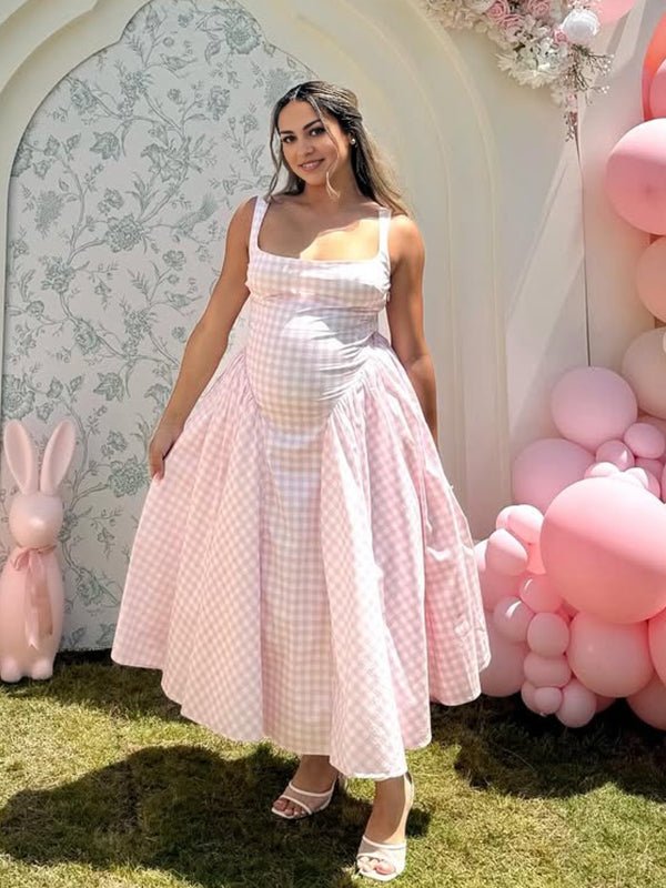 Chloe | Plaid Tank A-Line Maternity Maxi Dress