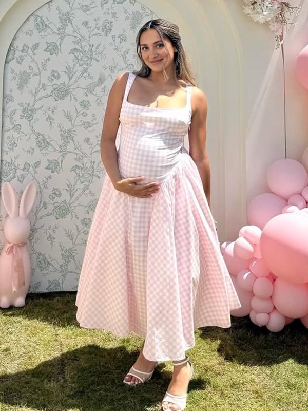 Chloe | Plaid Tank A-Line Maternity Maxi Dress