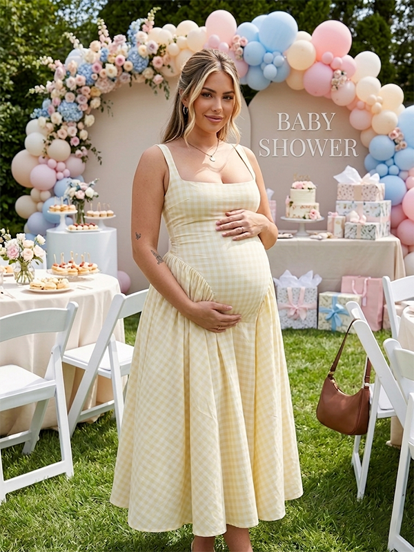Chloe | Plaid Tank A-Line Maternity Maxi Dress