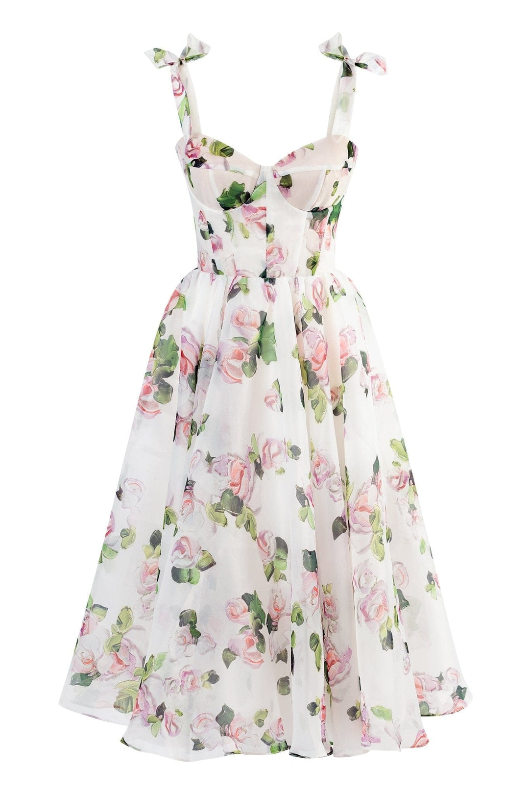 Gemma | Floral Tie-Strap Corset Midi Dress
