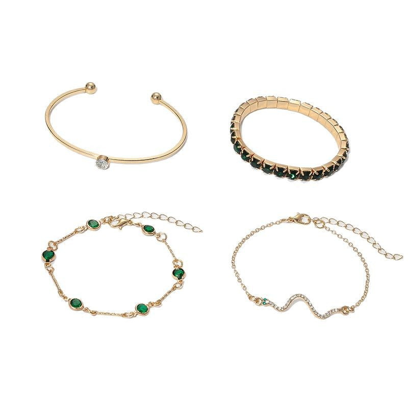 Orliva | Luxe Green & Gold Bracelet Set