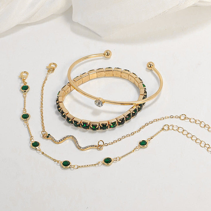 Orliva | Luxe Green & Gold Bracelet Set
