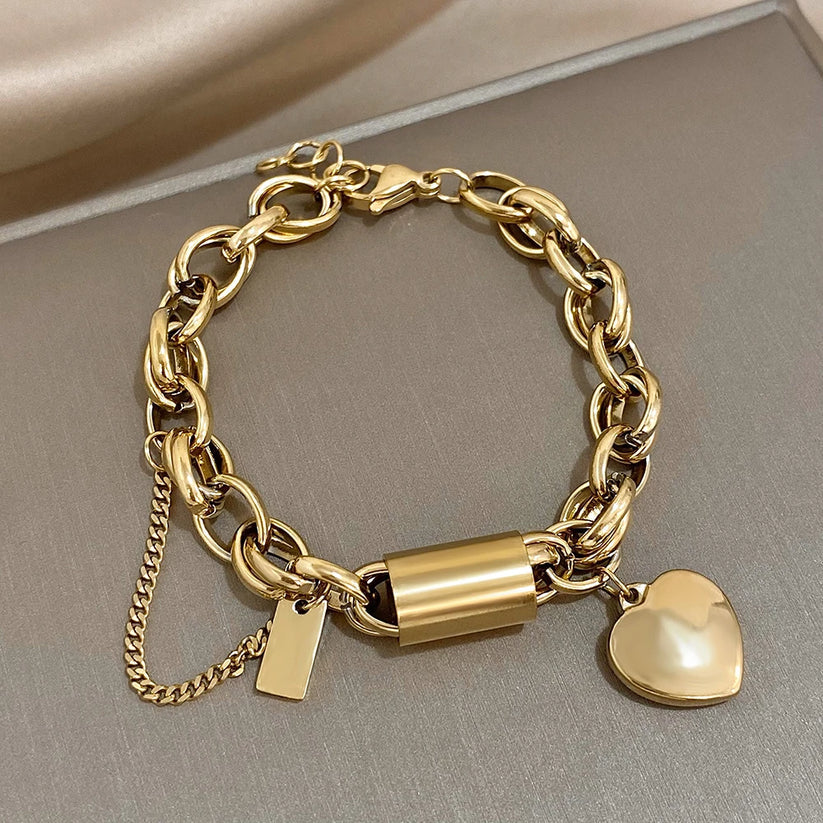 Danica | Gold Heart Charm Chain Bracelet