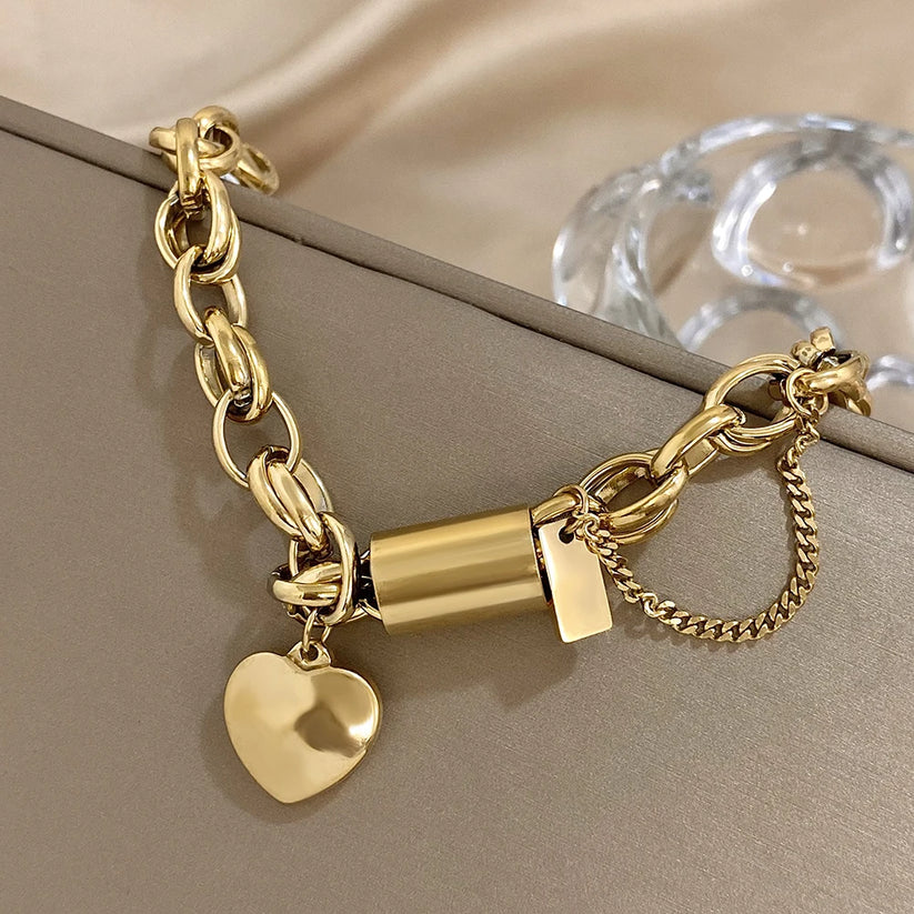 Danica | Gold Heart Charm Chain Bracelet