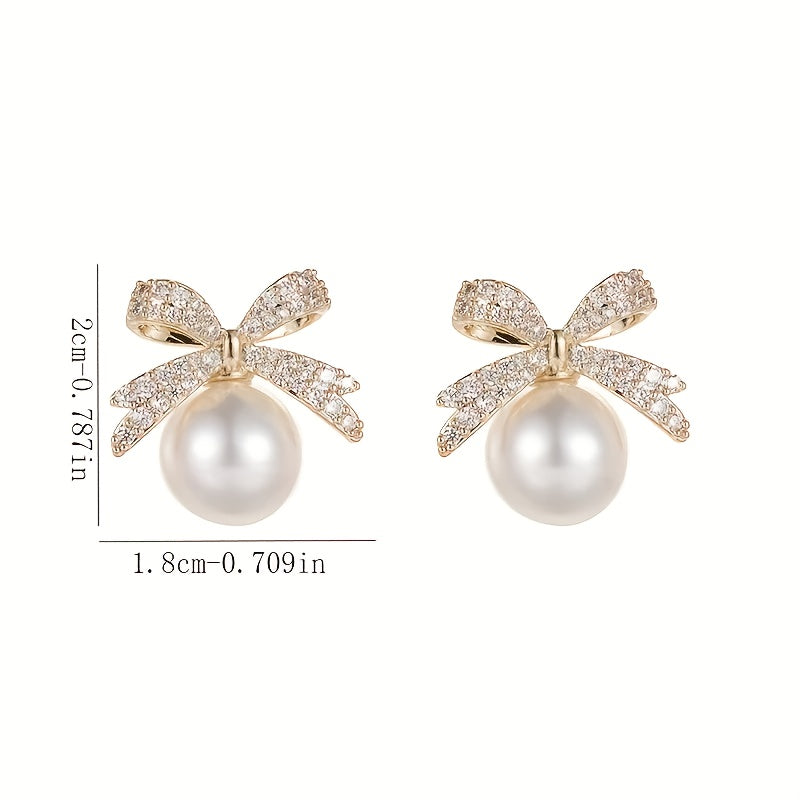 Eloise | Vintage Pavé Bow &amp; Faux Pearl Stud Earrings