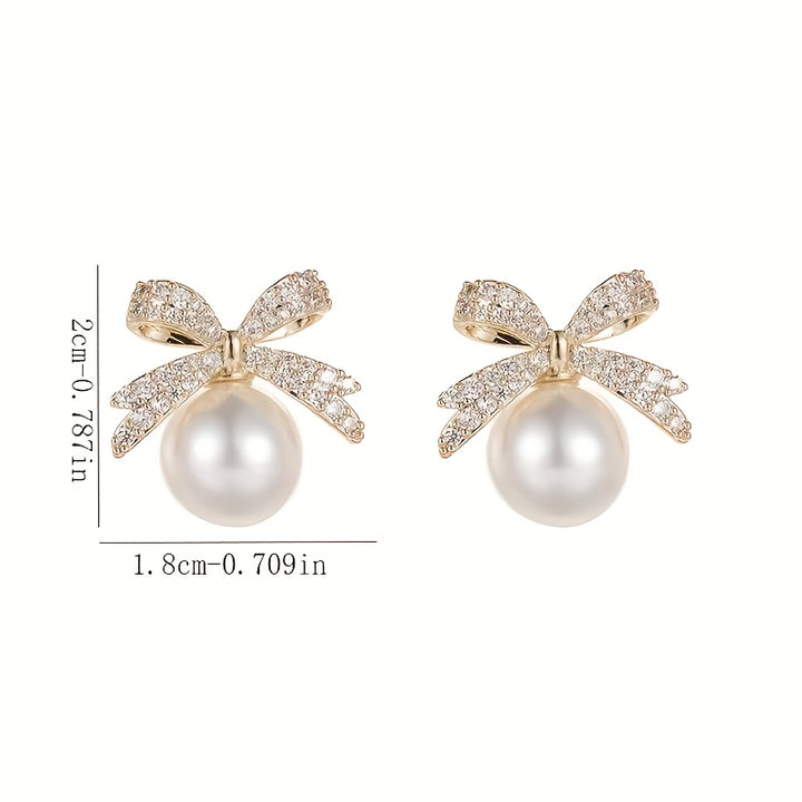 Eloise | Vintage Pavé Bow &amp; Faux Pearl Stud Earrings