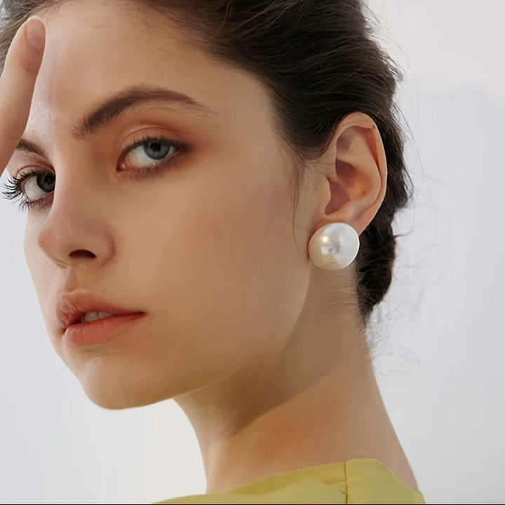 Céleste | Vintage Large Faux Pearl Stud Earrings