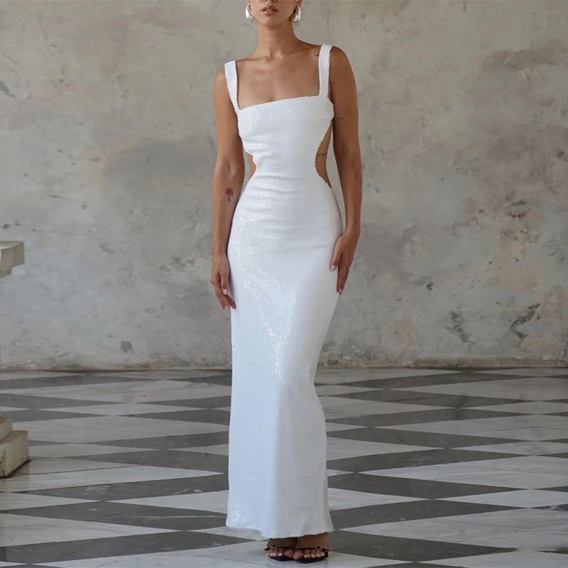 Tayla | Sequin Square Neck Backless Maxi Dress