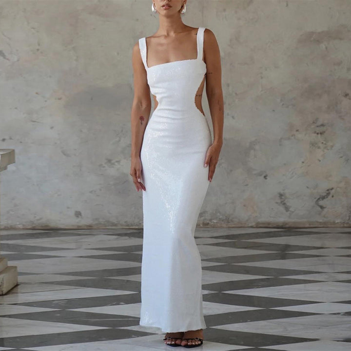 Tayla | Sequin Square Neck Backless Maxi Dress