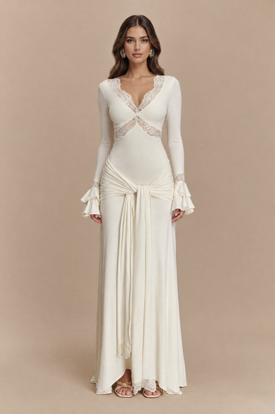 Alexanda | Slinky Lace V-Neck Maxi Dress - Maeve The Label