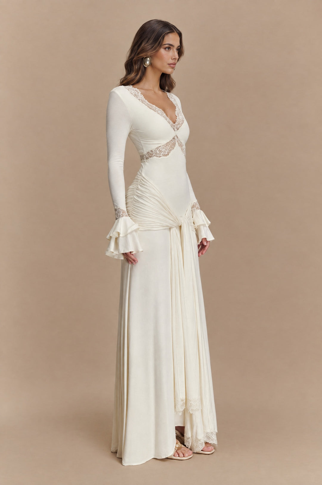 Alexanda | Slinky Lace V-Neck Maxi Dress - Maeve The Label