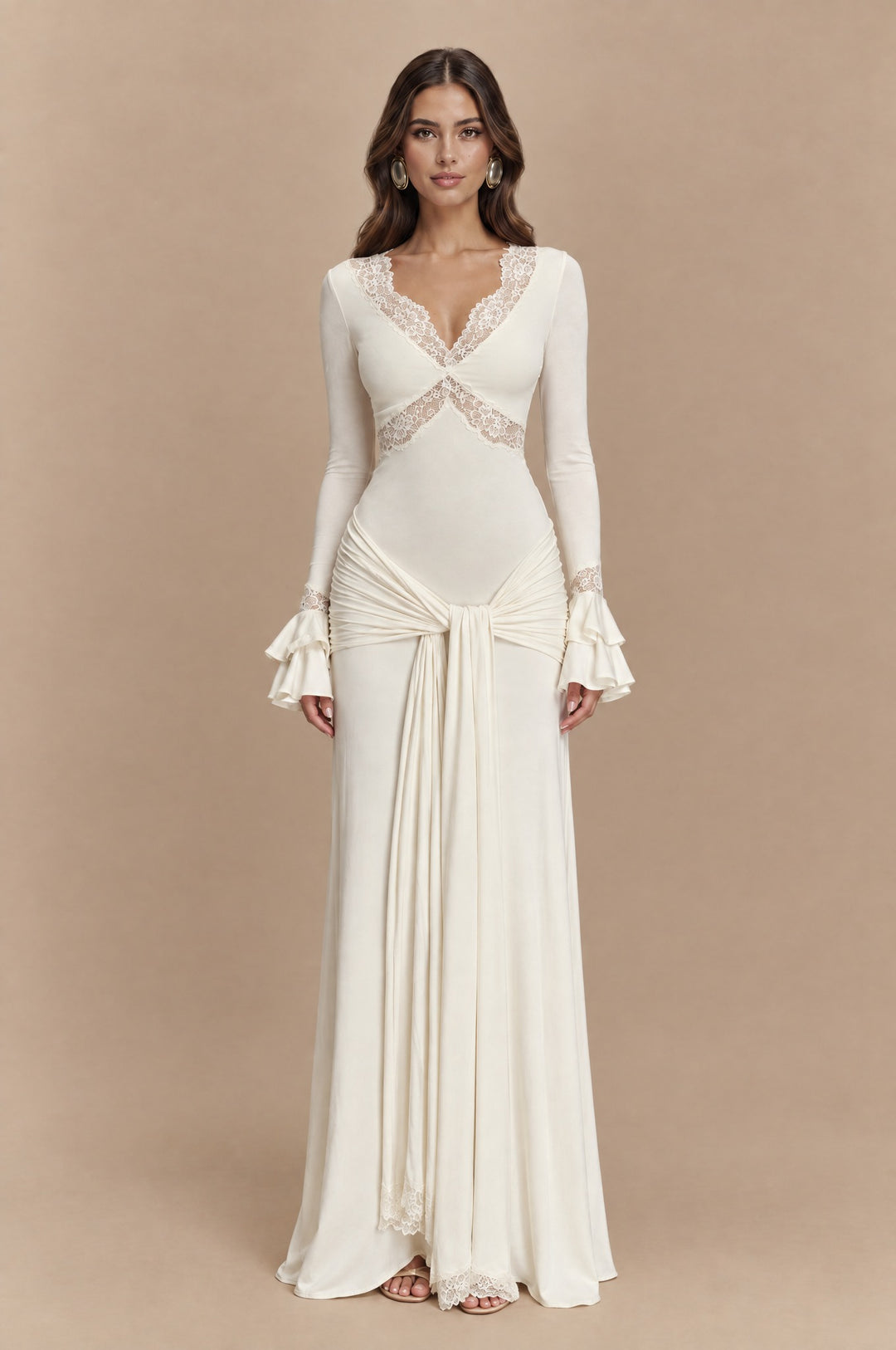 Alexanda | Slinky Lace V-Neck Maxi Dress - Maeve The Label