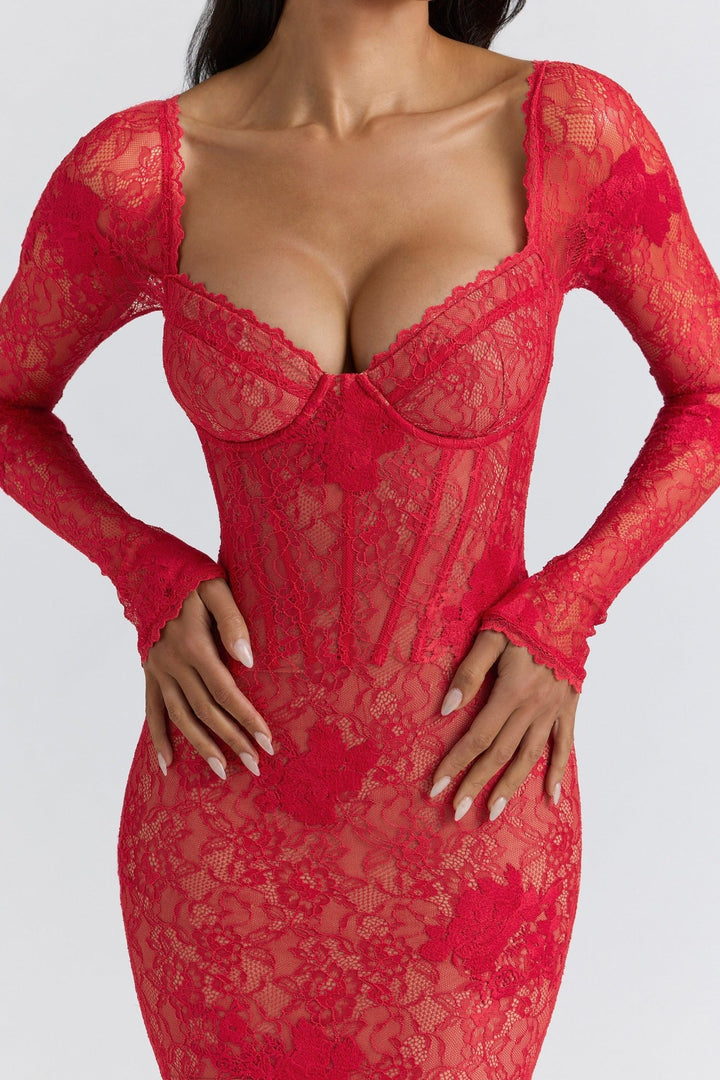 Alicia | Lace Mini Dress in Red in first_variant_option1 | Elegant Women&