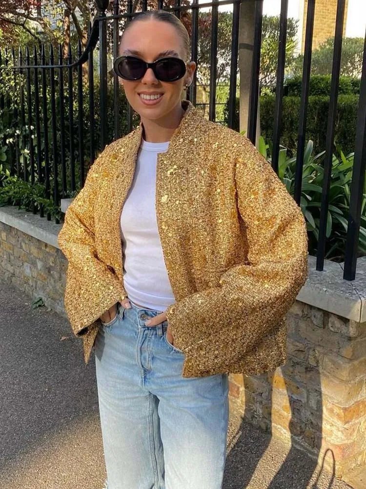 Allison | Golden Sequin Jacket in first_variant_option1 | Elegant Women&