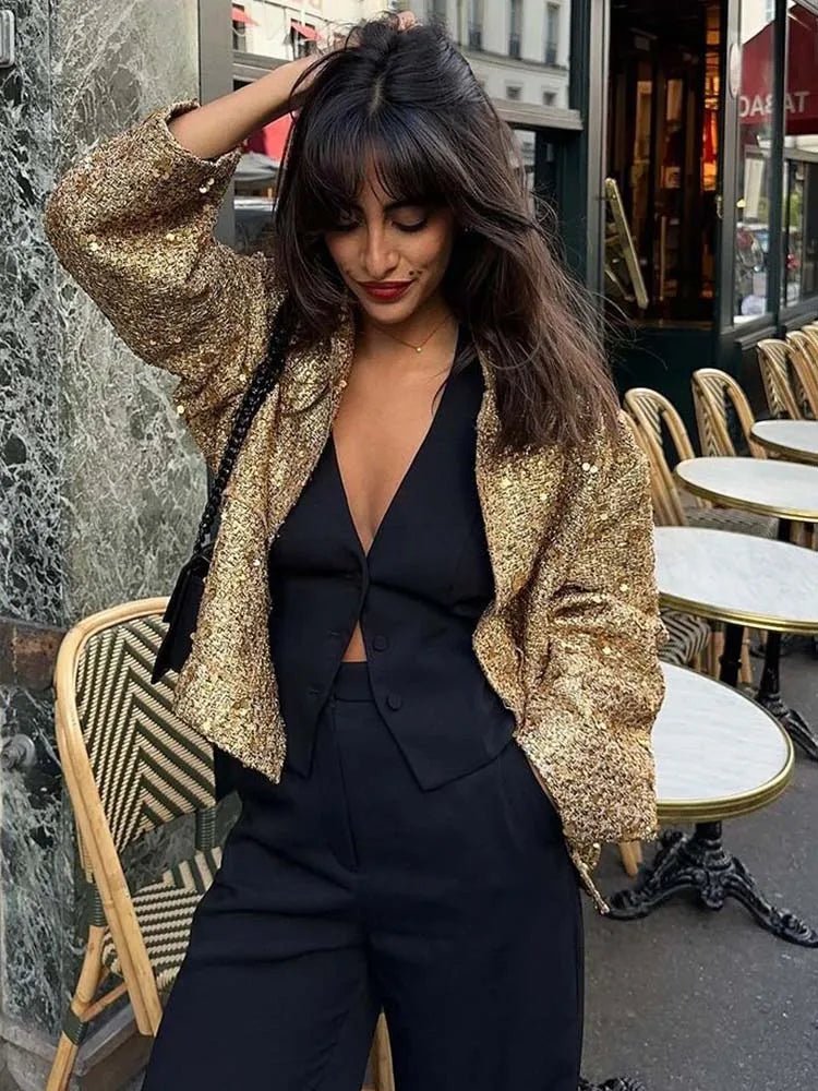 Allison | Golden Sequin Jacket in first_variant_option1 | Elegant Women&