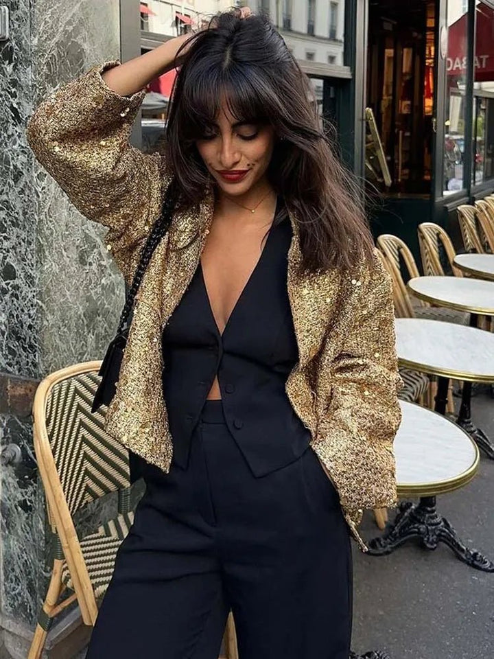 Allison | Golden Sequin Jacket in first_variant_option1 | Elegant Women&