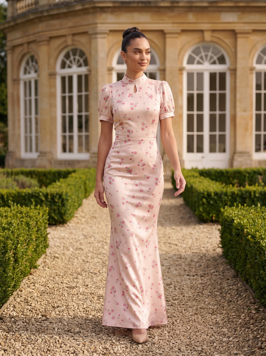 Annika – Pink, outdoor stately-home garden by an orangery
