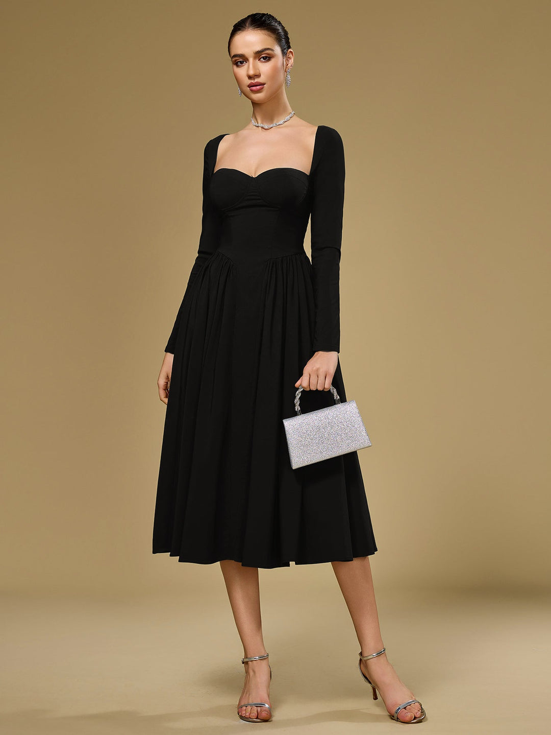 Aria | Long Sleeve Tie Back A - Line Dress in first_variant_option1 | Elegant Women&