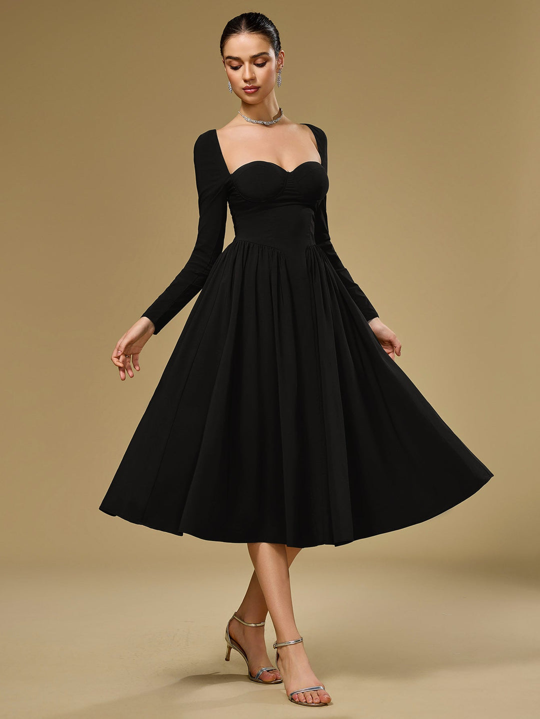 Aria | Long Sleeve Tie Back A - Line Dress in first_variant_option1 | Elegant Women&