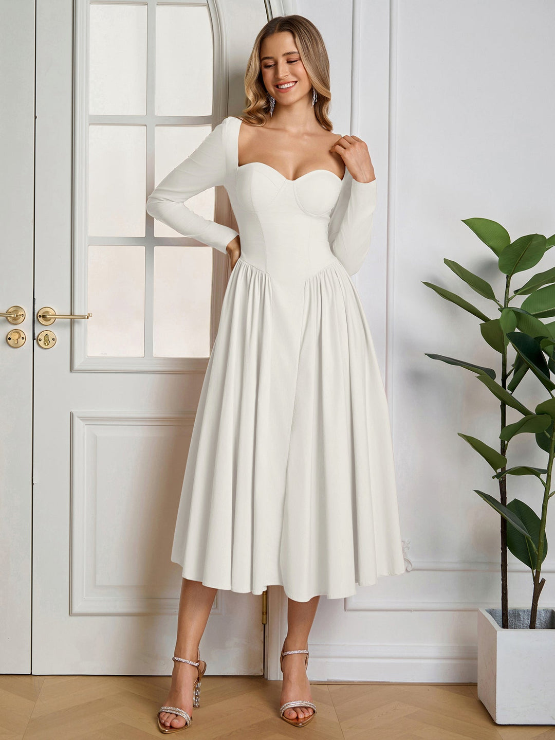 Aria | Long Sleeve Tie Back A - Line Dress in first_variant_option1 | Elegant Women&