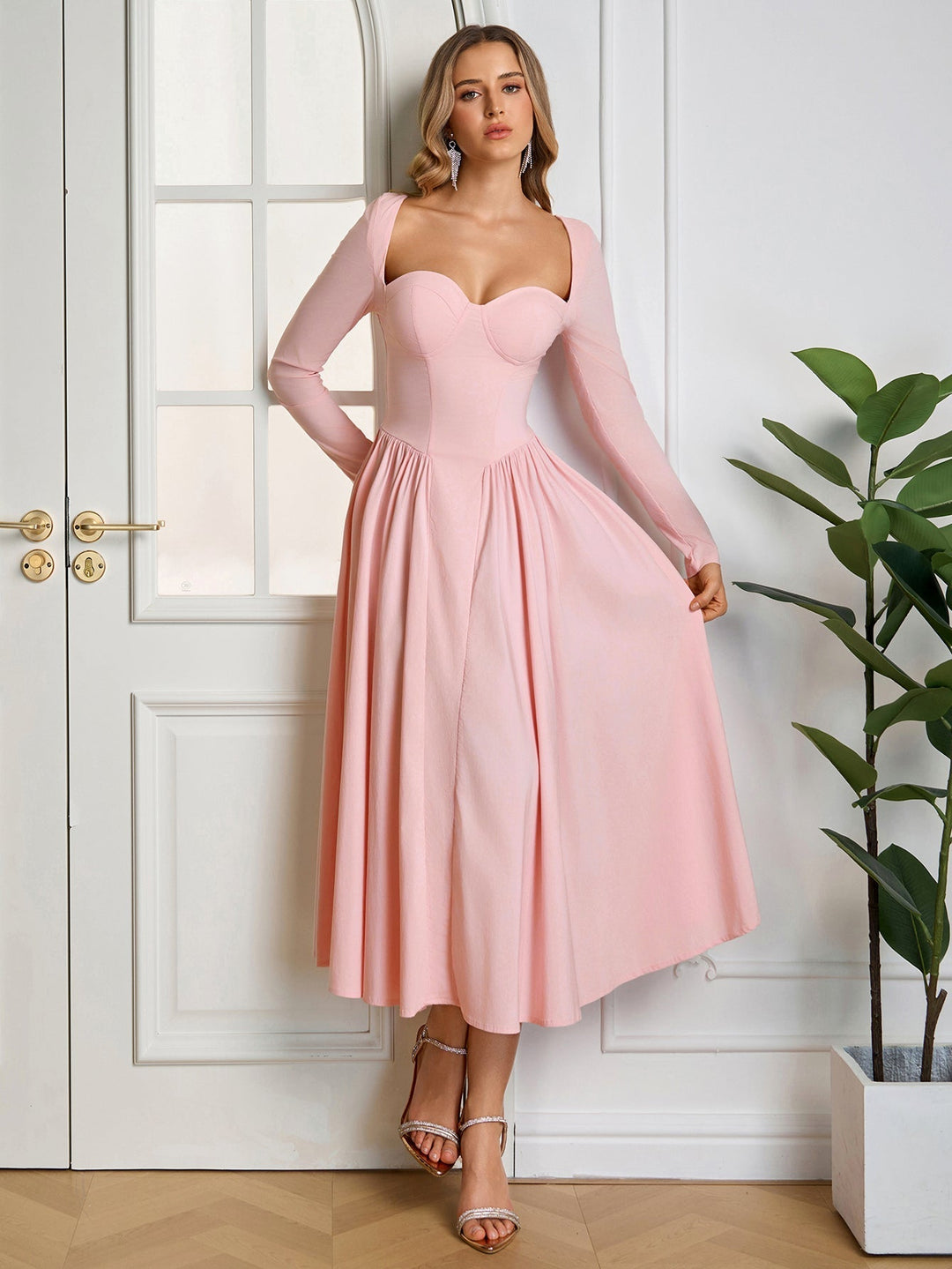 Aria | Long Sleeve Tie Back A - Line Dress in first_variant_option1 | Elegant Women&
